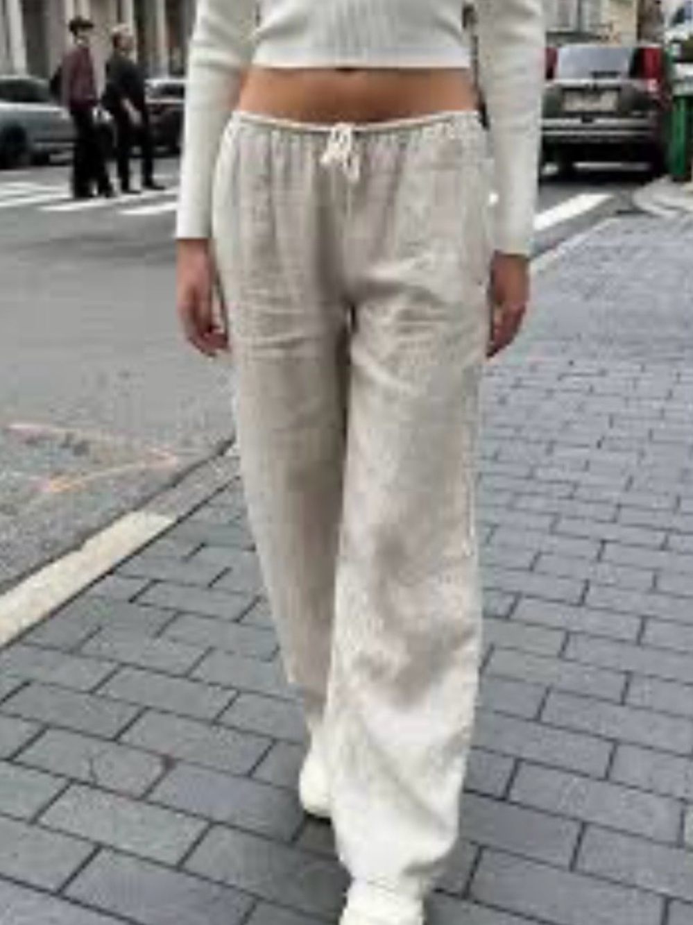 Brandy Melville Neutral Beige Drawstring Wide-Leg Pants